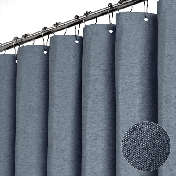 BTTN Linen Textured Shower Curtain 60x72 Inch - Stall Heavy Duty Waterproof Fabric Shower Curtain Set with 10 Plastic Hooks, Rust Resistant, Decorative Washable Bath Curtains for Bathroom - Blue Gray