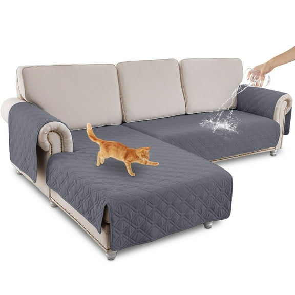 BTTO 2PCS Sectional Couch Cover for L-Shape, 100% Waterproof Reversible Slipcover for Dogs, Pet, Cat, Washable Chaise Lounge Cover