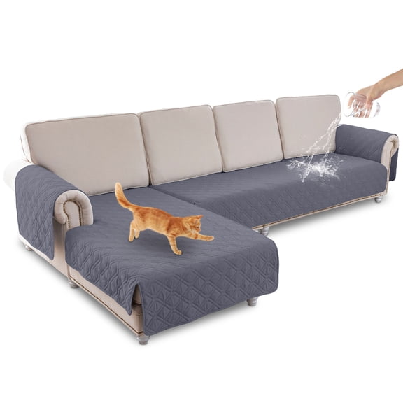 BTTO 2PCS Sectional Couch Cover for L-Shape, 100% Waterproof Reversible Slipcover for Dogs, Pet, Cat, Washable Chaise Lounge Cover