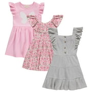 BTween 3 Piece Girls Summer Dress Set - Short Sleeve Casual Skater Dresses, Hgrey, 10/12