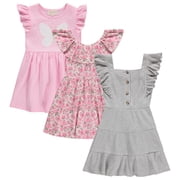 BTween 3 Piece Girls Summer Dress Set - Short Sleeve Casual Skater Dresses, Hgrey, 14/16