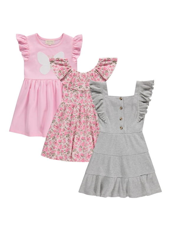 3 Piece Girls Summer Dress Set - Short Sleeve Casual Skater Dresses