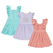 BTween 3 Piece Girls Summer Dress Set - Short Sleeve Casual Skater Dresses, Shell, 10/12
