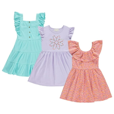 BTween 3 Piece Girls Summer Dress Set - Short Sleeve Casual Skater Dresses, Shell, 14/16