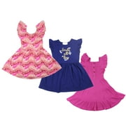 BTween 3 Piece Girls Summer Dress Set - Short Sleeve Casual Skater Dresses, Straw, 10/12