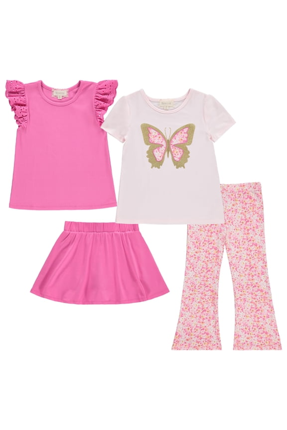 GIRLS 4 pk flare legging wardrobe pk, Straw, 4/5