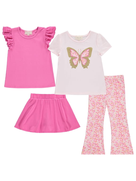 GIRLS 4 pk flare legging wardrobe pk, Straw, 6