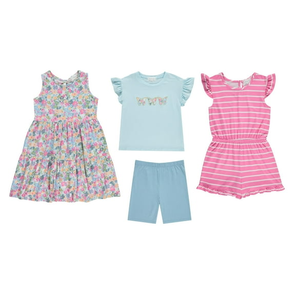 BTween Girls 4-Pack Dress Wardrobe Sleeveless Dress, T-Shirt, Shorts and Skirt, Chamb, 6
