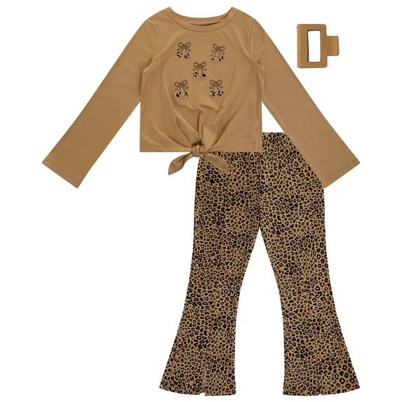 BTWEEN Girls 2-Piece Bell Sleeve Top and Split Flare Leggings Set, Cartouche, Size 7