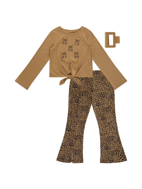 Girls 2-Piece Bell Sleeve Top and Split Flare Leggings Set, Cartouche, Size 7
