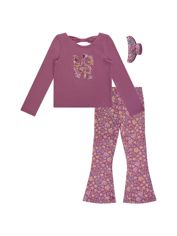 Girls 2-Piece Bow Back Top and Flare Leggings Set, Mellow Mauve, Size 8
