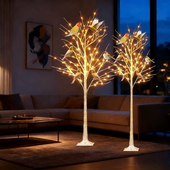 [BTY] 2 Pack 6FT LED Birch Light with Timer - White Tabletop Lamp for Indoor, Birthday, Thanksgiving, Wedding & Holiday Decor