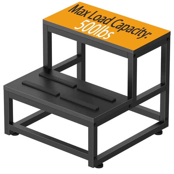 BTY 2 Step Stool, Wooden Step Stools with Wood Metal Frame, 500 lbs Heavy Duty Non-Slip Step Stool for High Bed, Kitchen, RV Step - Black