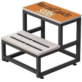 BTY 2 Step Stool, Wooden Step Stools with Wood Metal Frame, 500 lbs Heavy Duty Non-Slip Step Stool for High Bed, Kitchen, RV Step - Gray