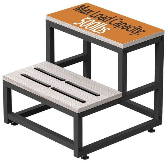 BTY 2 Step Stool, Wooden Step Stools with Wood Metal Frame, 500 lbs Heavy Duty Non-Slip Step Stool for High Bed, Kitchen, RV Step - Gray