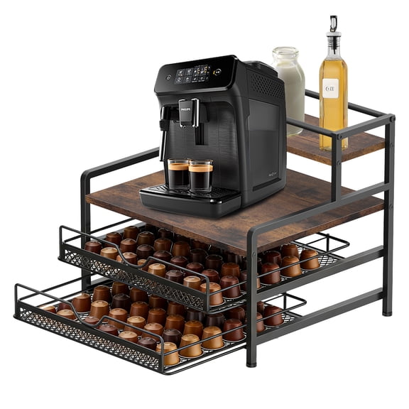 BTY 3-Tier Rustic Brown Coffee Organizer, Holds 72 K-Cups, Syrups & Coffee Supplies for Counter Rustic Brown