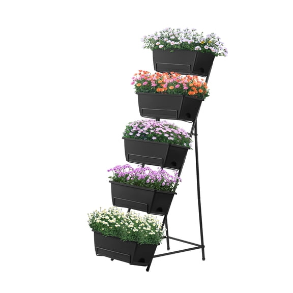 BTY 5 Tier Vertical Raised Garden Bed Planter Box, Vertical Raised Bed with Drainage Holes for Indoor Outdoor Herbs Flowers Vegetables Plants, Black