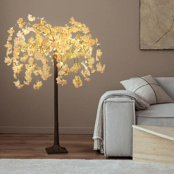 BTY Cherry Blossom Tree Light, 4FT Fake Tree with Artificial Cherry Blossom Adjustable Branches and LED Lights for Indoor Outdoor Home Patio Wedding Party Festival Decor, Warm White