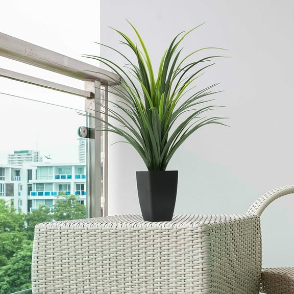 BTY Fake Plants Artificial Onion Grass Plant 27" – Faux Greenery in Black Pot, Realistic Fake Plant for Indoor Outdoor Decor for Porch, Living Room, Patio, Office