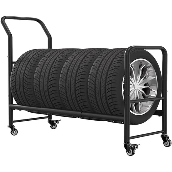 BTY Heavy Duty Rolling Tire Rack Thick Metal Tire Storage Stand Height Adjustable Shelves Organizer for Garage Workshop with Wheel Brakes Auto Repair Shop Tire Shop