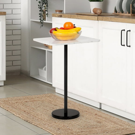 BTY Modern White Marble & Black Metal Side Table – 15.6” Narrow End Table for Living Room, Sofa Side, Bedroom (Sturdy Stable Design)