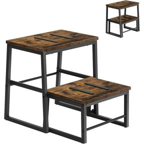 BTY2 Step Stools for Adults & Kids, Heavy Duty 2-in-1 Stepping Stools Adjustable Retractable Wooden Stool, Metal Frame, Non-Slip Bedside Foot Stool, for Bed, Kitchen, Bathroom, RV Step - Rustic Brown