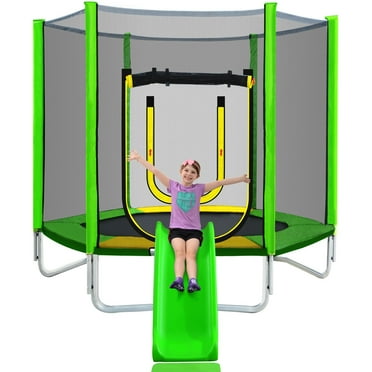 BTYMWAY 7ft Trampoline for Kids, Children's Trampoline Outdoor, Small Trampoline with Slide and Ladder, Recreational Trampoline for Backyard, Outside Toys for Kids with Safety Enclosure Net