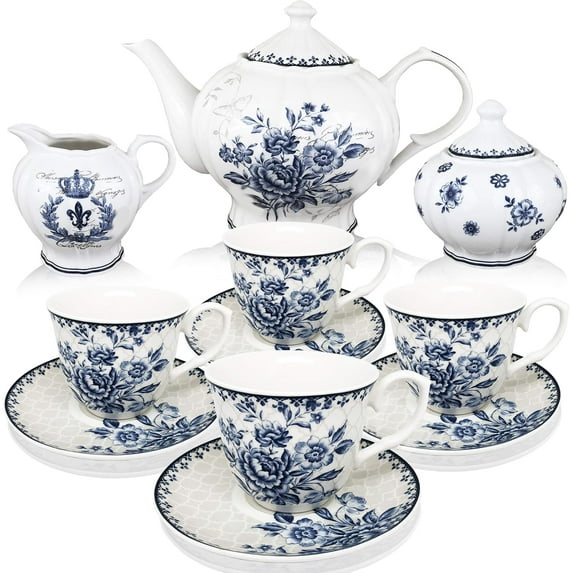 BTaT- Blue Dream Tea Set, Tea cups (8oz), Tea Pot (48oz), Creamer and Sugar Set, Gift box