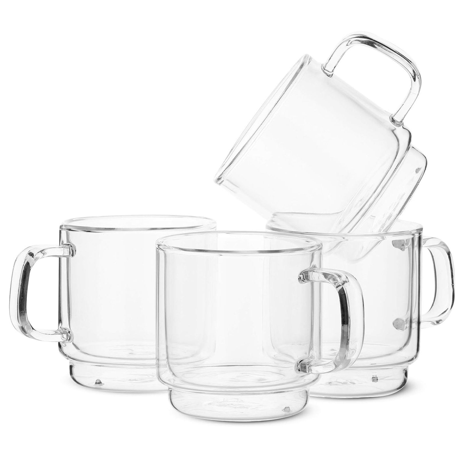 BTaT Stackable Double Wall Glass Cups, Set of 4 (8 oz, 240 ml), Tea