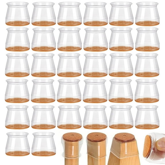 32-Pack Silicone Felt Chair Leg Floor Protectors - For Hardwood Floors, Reduce Noise & Scratches, Fit Legs 1.5-2" L, 0.75-1" W