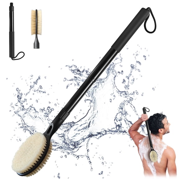 BTideas Double Sided Back Scrubber for Shower,25.6'' Retractable Back Brush,Long Handled Bath Brush