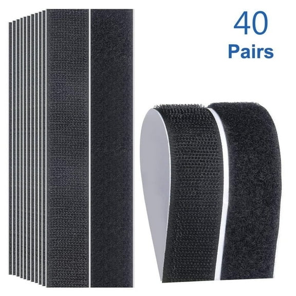 BTideas Hook and Loop Tape, 40 Pairs 1*4in Heavy Duty Double Sided Tape for Home and Office,Black