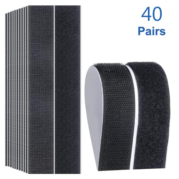 BTideas Hook and Loop Tape, 40 Pairs 1*4in Heavy Duty Double Sided Tape for Home and Office,Black