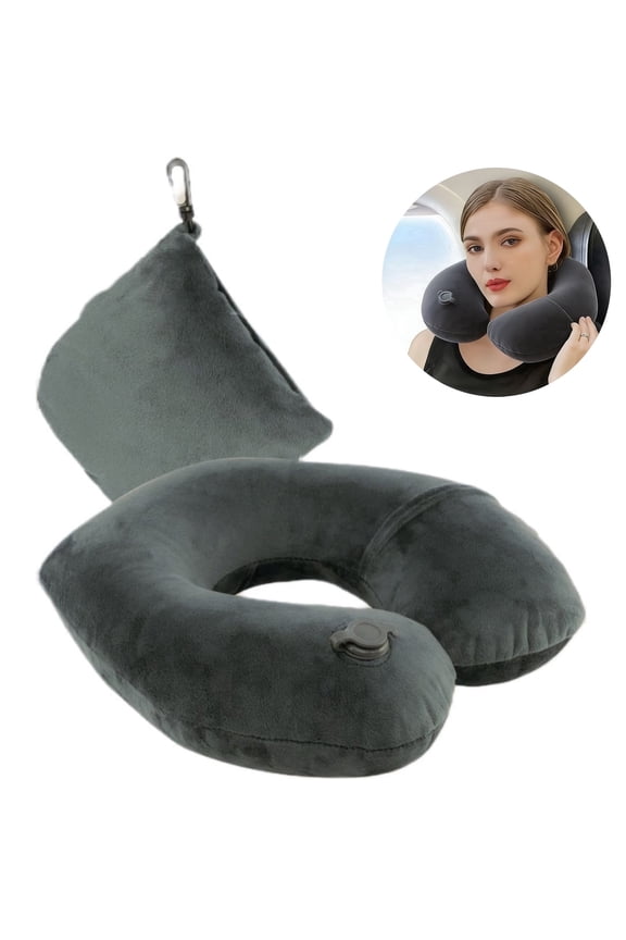Inflatable Travel Pillow,Neck Pillow Airplane with Compact Bag for Plane Train Car,Dark Gray