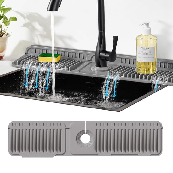 BTideas Kitchen Sink Splash Guard,24'' Silicone Faucet Mat for Kitchen Sink,Fast Self-Draining(Grey)