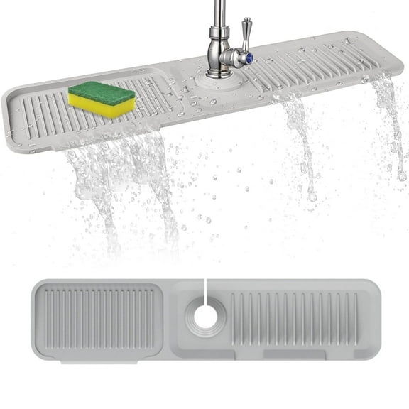 BTideas Kitchen Sink Splash Guard, 24" Silicone Faucet Splash Mat, Kitchen Sink Organizer, Gray