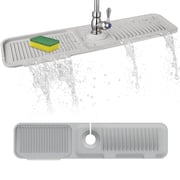 BTideas Kitchen Sink Splash Guard, 24" Silicone Faucet Splash Mat, Kitchen Sink Organizer, Gray