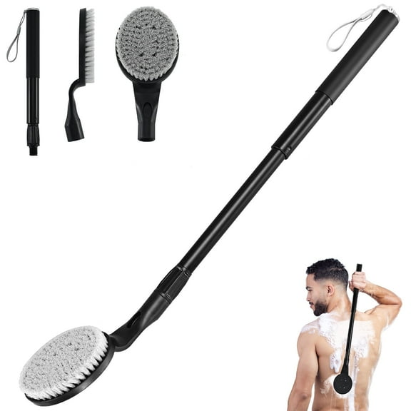 BTideas Long Handle Retractable Back Brush, 25.7" Back Scrubber for Shower, Shower Brush for Adult
