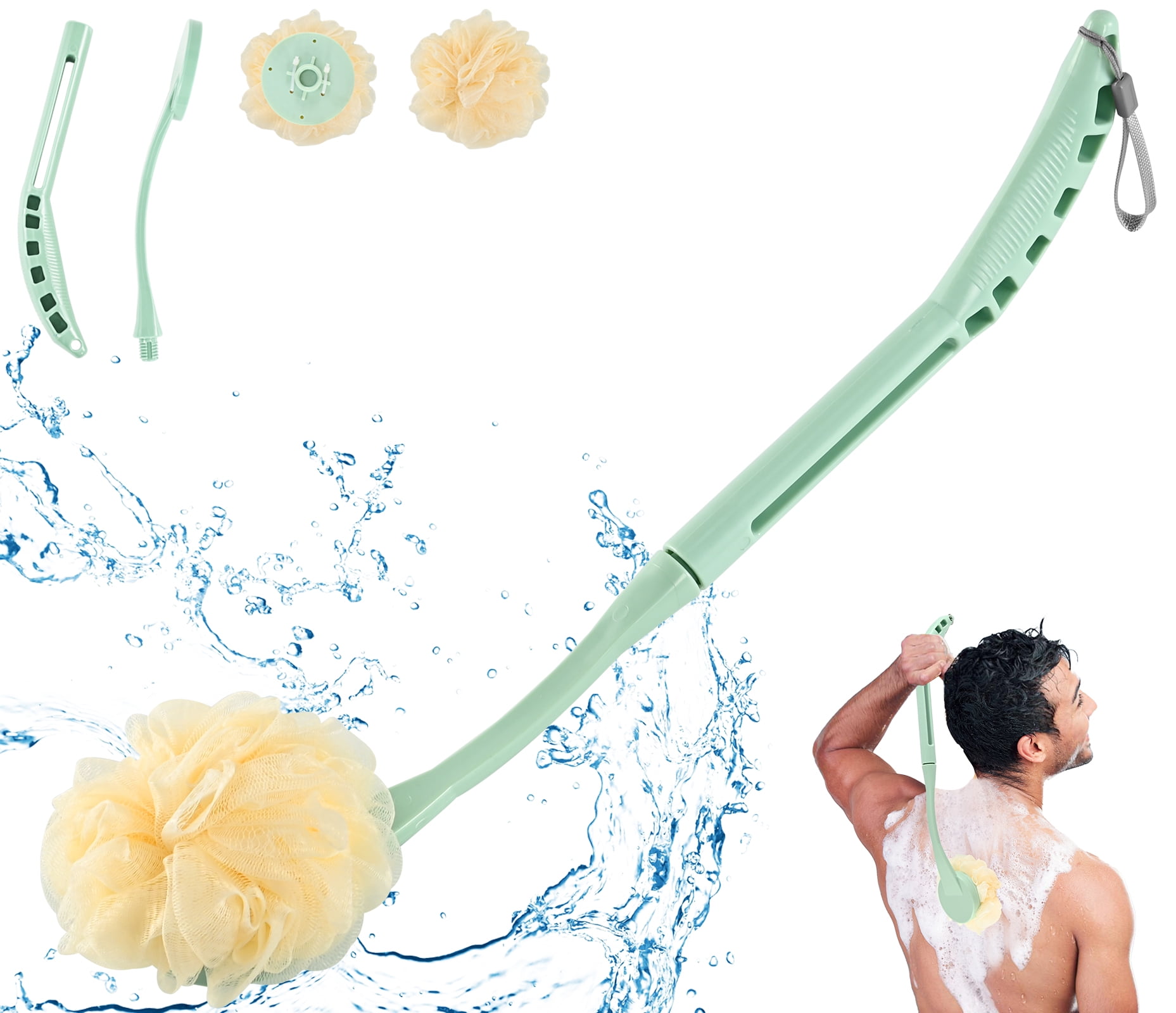 BTideas Loofah Back Scrubber, 20.5” Loofah on a Stick, Long Handled Back Scrubber for Adult