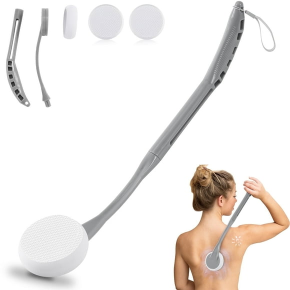BTideas Lotion Applicator for Back, 20.5” Long Handle Back Scrubber, Sponge with Handle Unisex, Gray