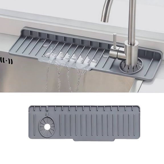BTideas Silicone Kitchen Sink Splash Guard,19.7 '' Sink Splash Guard Faucet Mat,Sink Protector(Grey)