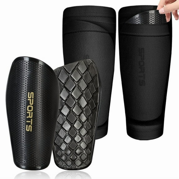 BTideas Soccer Shin Guards with Shin Sleeves - Protective Soccer Equipment(L Black)