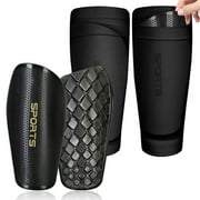 BTideas Soccer Shin Guards with Shin Sleeves - Protective Soccer Equipment(S Black)
