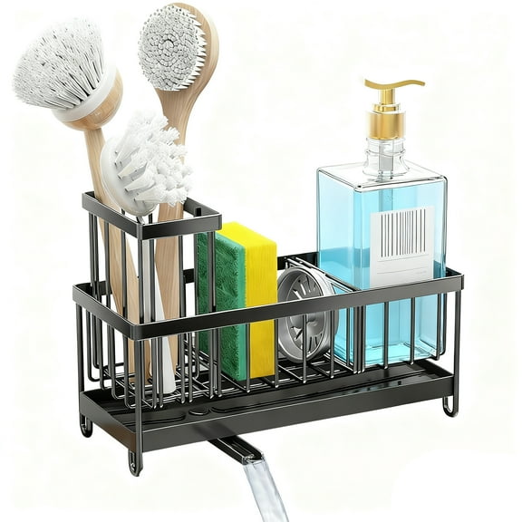 BTideas Sponge Holder for Kitchen Sink,Sink Caddy with High Brush Holder,Soap Dispenser Organize