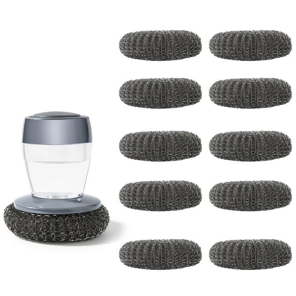 BTideas Steel Wool Scrubber, Dish Brush with Soap Dispenser with 10 Replacement Steel Scrubber