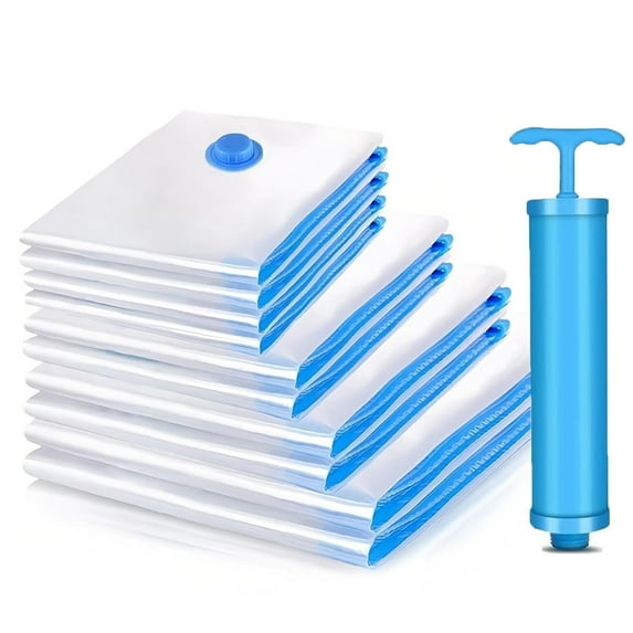 BTideas Portable Vacuum Storage Bags for Clothes with Hand Pump, 10 Pack Durable Compression Sealing Bags