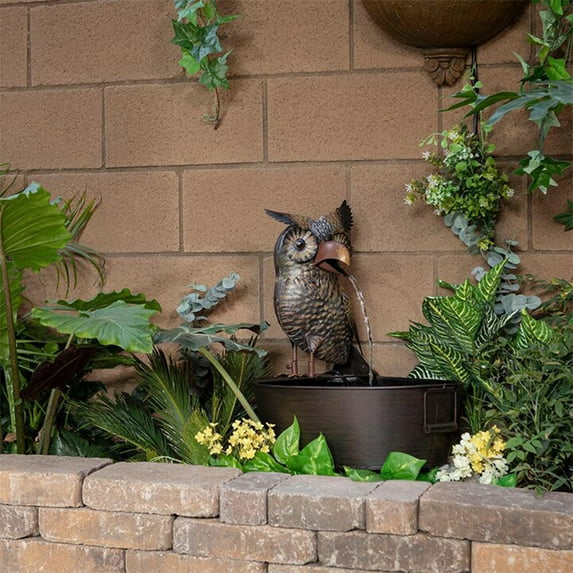 BToBackYard Garden Art Owl Fountain Fountains Iron Crafts Artisitc Decorations Outdoor Decoration Resin Artware