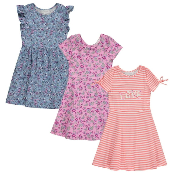 BTween Girls’ 3-Pack Romper Set – Cute & Comfy Sleeveless Summer Jumpsuits for Kids – Floral, Striped & Solid Designs (4-16)