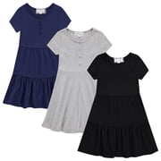 BTween 3-PC Girls Summer Dress Set - Short Sleeve Casual Skater Dresses with Stripe & Floral Print