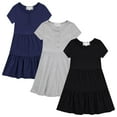 thumbnail image 1 of BTween 3-PC Girls Summer Dress Set - Short Sleeve Casual Skater Dresses with Stripe & Floral Print, 1 of 4